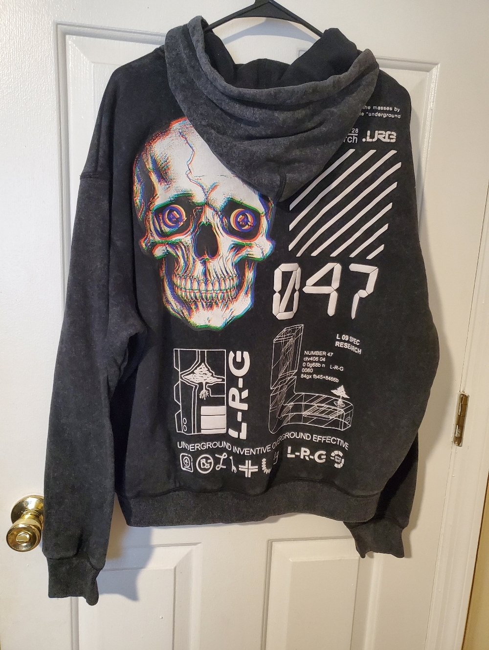 LRG Lifted Research Group 047 Trippy Black Acid Washed Hoodie Size Med